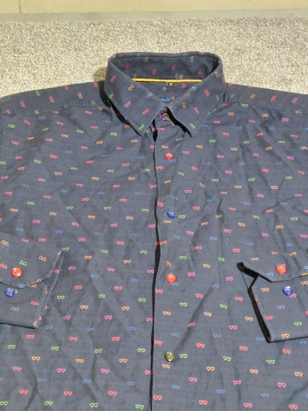Visconti Black sunglasses print long sleeve shirt navy blue size M